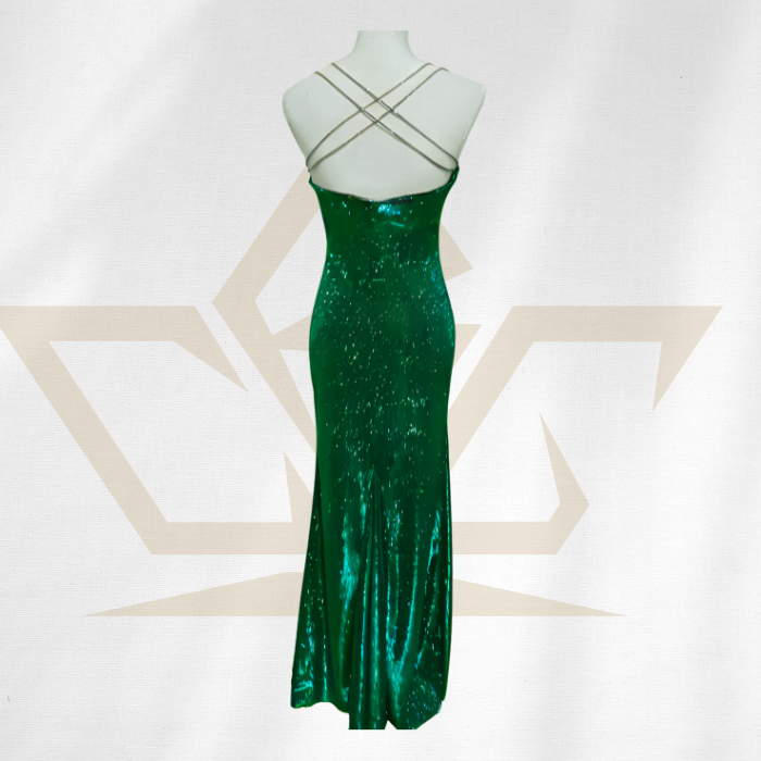 royal-glitter-dress-green-back-custom-design-made-fitted-rcg-clothing