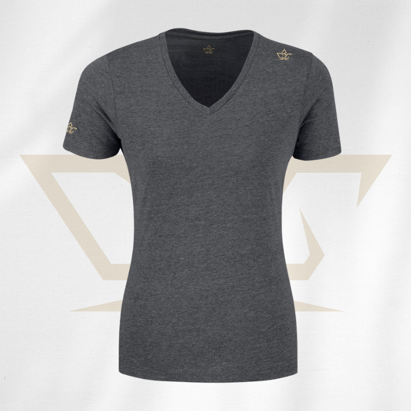 ladies-melange-v-neck-t-shirt-dark-grey-khaki-rcg-clothing-rcgclothing
